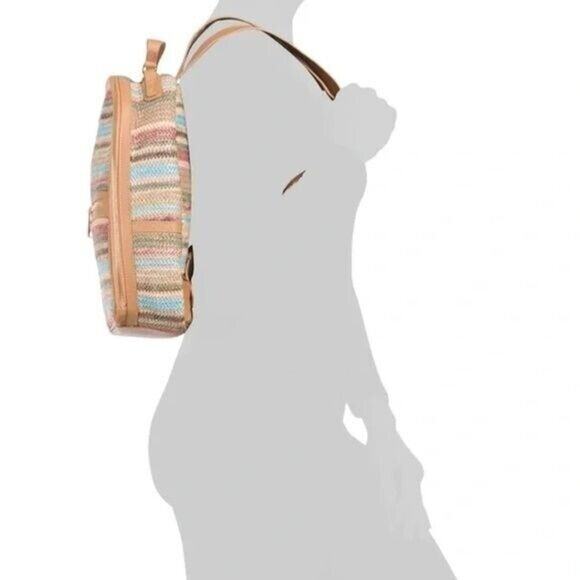 NEW NWT TOMMY BAHAMA Straw-Striped Backpack MULTI COLOR blue purple mint boho - Picture 2 of 8